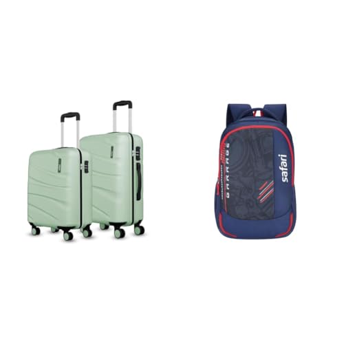 Image of Safari Slide Polyester 64.5 Cms Burgandy Soft Sided Double Spinner Suitcase + Torque 37L Casual Printed Backpack, 3 compartments, Bottle Holder, Front Pocket, School Bag for Boys and Girls,