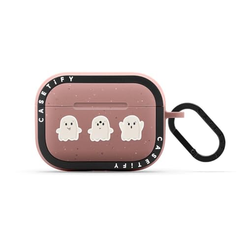 Coque Airpods Pro CASETiFY Bounce Lil Ghosts rose poudré mat avec anneau