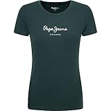 T-shirt à col rond essentiel Pepe Jeans New Virginia T-Shirt à Manches Courtes pour Femme Coupe ajustée Blanc, Vert (Regent Green), XXS