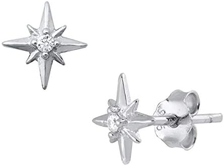 7mm Unique Twinkle Stars Cubic Zirconia Studs Push Back Solid 925 Sterling Silver Earrings