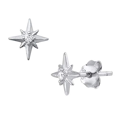 7mm Unique Twinkle Stars Cubic Zirconia Studs Push Back Solid 925 Sterling Silver Earrings