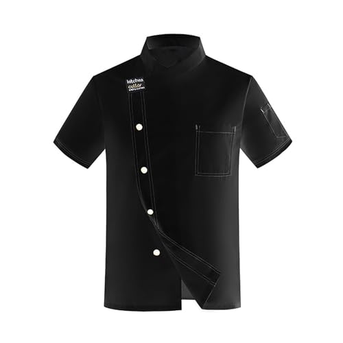 Men's Chef Coat Short Sleeve Button Shirts Chef Work Jacket Slim Fit Breathable Tops Lightweight Summer Top
