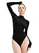 REORIA Women's Black Long Sleeve Bodysuits Turtleneck Mock Sexy Slim Double Lined Basic Layering Body Suits Shirt Tops Fall Winter Outfits 2024 Medium