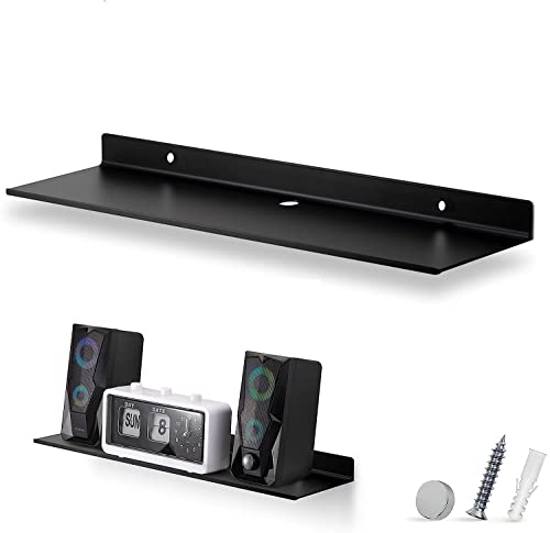 Image of OrganizeMee Metal Large wall mounted shelves,Bluetooth speaker,Wi-Fi camera stand corner floating shelf for living room & bedroom,home decor items plant pot mounting racks[31.5cm X12.5Cm] Qty 1(Black)