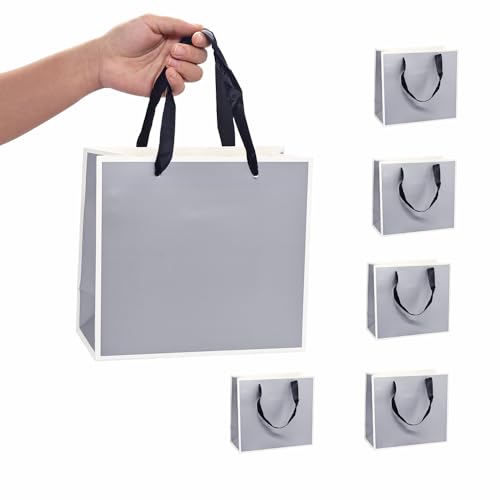 紙袋 手提げ プレゼント 袋 ギフトバッグ 小 引き出物袋 横型 おしゃれ 厚手タイプ 丈夫で耐久性があり 再利用可能 クラフト紙袋 結婚式 包装 パーティー 誕生日 ホワイトデー 贈り物 お土産 クリスマス用ギフトバッグ（22*10*20cm・6枚セット・シルバー）