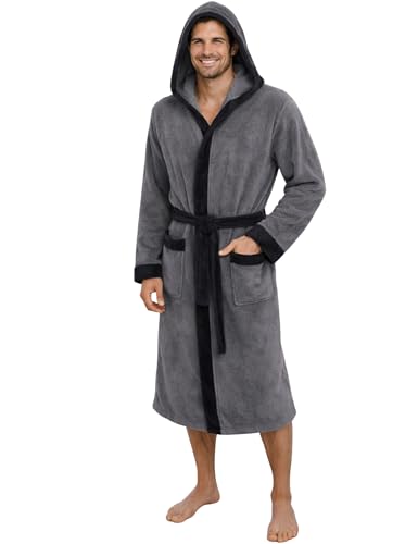 Morgenstern Albornoz Hombre 100% Algodón Rizo con Capucha – 420 g/m² – Absorbente – Certificado OEKO-TEX® – Gris/Negro Talla XL