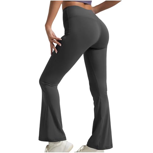 Maayoae Women High Waist Flared Yoga Leggings Tummy Control Stretch Bootcut Workout Pants Gym Walking Daily Casual Outfit Dark Gray Trouser Style Yoga Pants for Women S