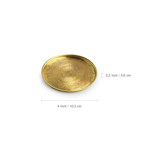 Image of ExclusiveLane 'Mandala Design' Hand-Etched Pure Brass Coasters for Cups Tea Coasters for Glasses Dining Table Coaster for Hot Pots Tableware (Set of 2, Golden)