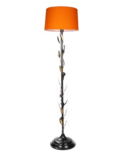 Image of Homesake Floor Lamp for Living Room with Shade | Contemporary Metal Night Corner Lamp for Living Room | Home | Side Lamp for Living Room | Bedside | Home Decor Items (Floral, Orange)