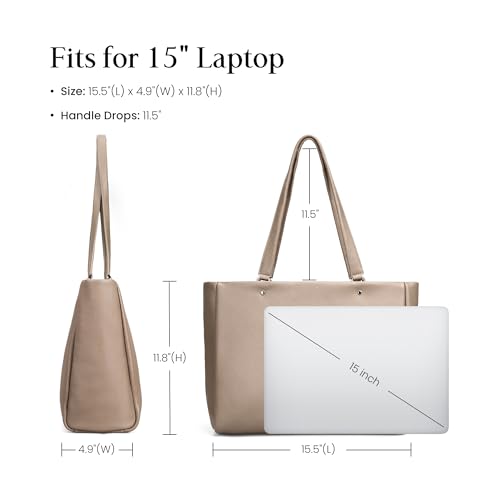 Image of befen Genuine Leather Work Tote Bag for Women with 15 inch Compartment | Real Leather, 15 inch Laptop Sleeve, Trolley Strap, Zipper, Cup Holder