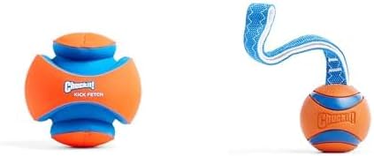 Chuckit! Large Dog Toy Bundle - 8-inch Kick Fetch Ball and 3-inch Ultra Tug Ball with Nylon Handle - Interactive Fetch and Tug Toys for Large Dogs