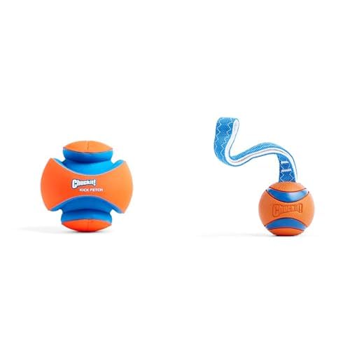 Chuckit Large Dog Toy Bundle - 8-inch Kick Fetch Ball and 3-inch Ultra Tug Ball with Nylon Handle