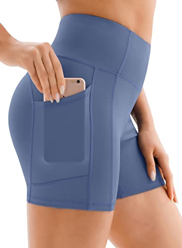 Image of JOYSPELS Gym Shorts for Women with Pockets, High Waist Womens Shorts for Cycling Activewear Running Yoga Workout Sport Exercise Sky Blue S