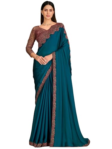 Image of AKHILAM Women's Satin Sequence Embroidery Saree With Unstitched Blouse Piece(SNDLWOD1601 TFH Parent)
