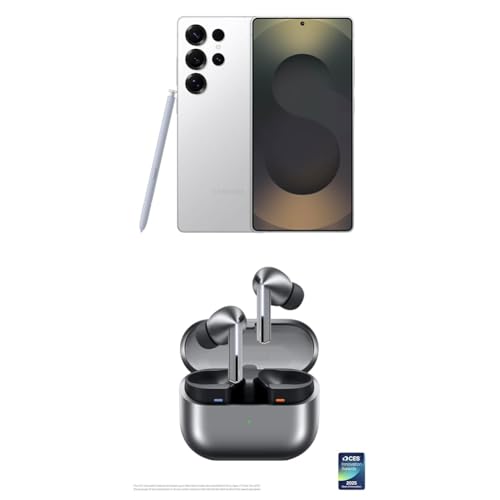 Samsung Galaxy S25 Ultra 256GB Unlocked AI Smartphone, Titanium Whitesilver w/ Galaxy Buds 3 Pro AI True Wireless Bluetooth Earbuds, Silver