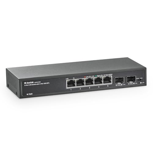 Image of MokerLink 5 Port 2.5Gigabit Ethernet Switch with 2x10G SFP Slot, 5 x 2.5G Base-T Ports, VLAN Isolation, Metal Unmanaged Fanless Small Network Switch