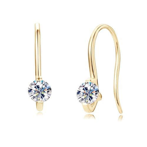 AINUOSHI French Wire Small Hook Earrings, Dainty Danle Drop Solitaire Moissanite Earrings For Women, Sterling Silver 18k White Gold Plated Pull Through Earrings Lab-created Diamond 0.30cttw