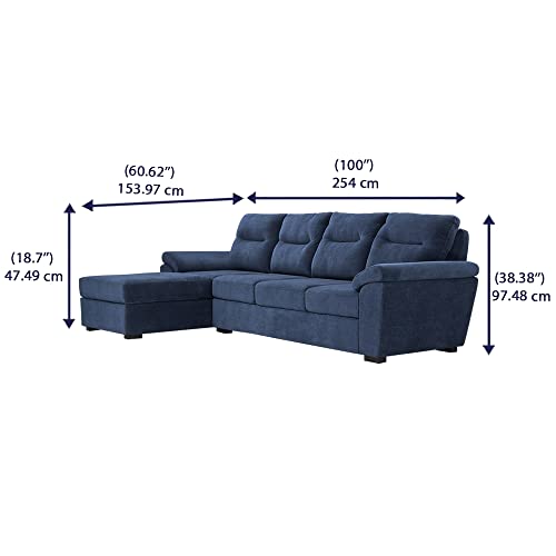 Image of Wakefit Sofa Set | 3 Year Warranty | 3 Seater Sofa for Living Room, Wooden Sofa Set, Sofa Set 3 Seater + Left Aligned - Lounger(Malphino : Cobalt Blue)