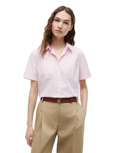 tommy hilfiger dress shirts women Women's Regular Short Sleeve Poplin Shirt, Banker Stripe White/Classic Pink XX-Small : Clothing, Shoes & Jewelry hot purple sleeve knit button Color:Noir/Multi Clearance Discount**Carolina Petal PINK