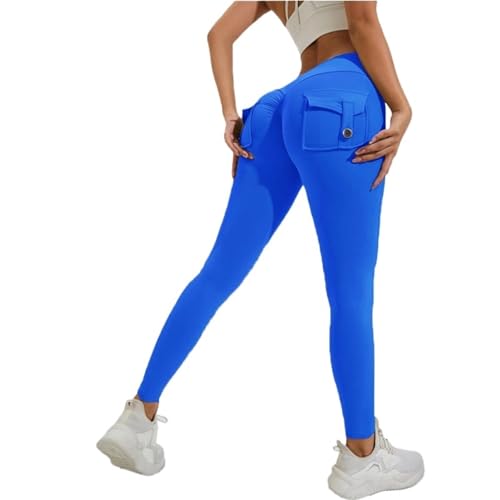 HNULGVI Leggins Deportivos Mujer Pantalones De Yoga Nailon For Mujer, Ajustados con Bolsillo For Glúteos, Deportivos(Blue,M)