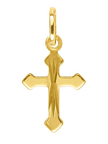 My Gold Colgante infantil de cruz de oro 750 (sin cadena), oro amarillo auténtico (18 quilates), pequeño, 17 mm x 8 mm, para niñas y niños, Sehr Klein, Oro amarillo, No es una piedra preciosa