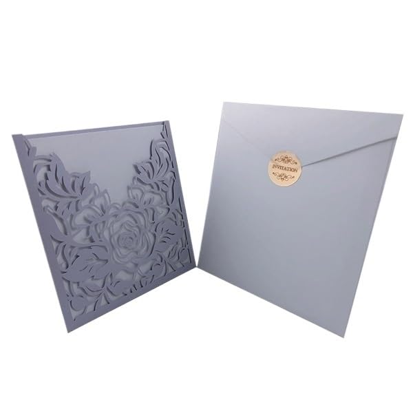 Invitaciones Boda 10 piezas de elegantes tarjetas de invitación de boda con bolsillo de encaje, rosas cuadradas cortadas con láser, tarjetas de felicitación personalizadas, suministros for eventos y f