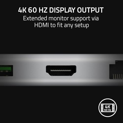 Image of Razer USB C Dock (Mercury White) Docking Station, 11-Port Design, USB-C Port, USB-A Port, Gigabit Ethernet Port, HDMI Port, UHS-I SD /MicroSD Card Slot, 3.5mm Audio Composite Jack, U-S-B Sea Dock