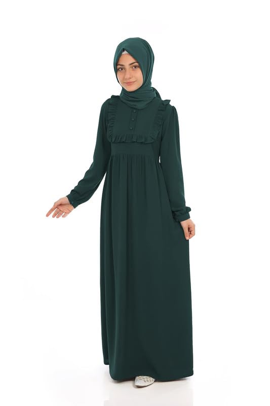 Muslim Closet® Abaya for Young Girls Age Below 14 Years | Kids Abaya with Ruffled Design over chest | Baby Girl Burqa Design (MC-KRFL001)