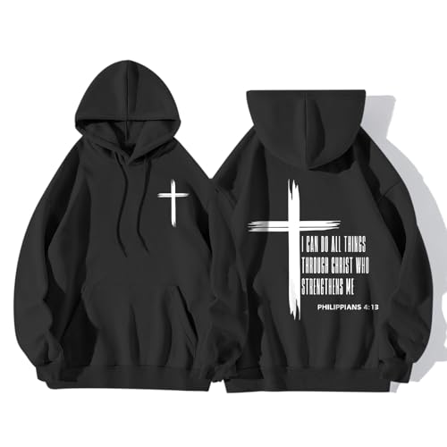 KEEVICI Christian Graphic Hoodies For Teen Boys Jesus Hoodie Faith God Sweatshirt Bible Verse Pullover Religious Tops(Black S)