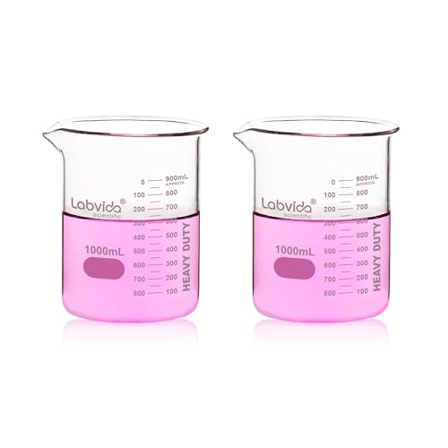 2pcs 1000ml Upgrated Thick Glass Beakers, Griffin Low Form Beaker Set with Double Scale, 3.3 Boro, LVA014