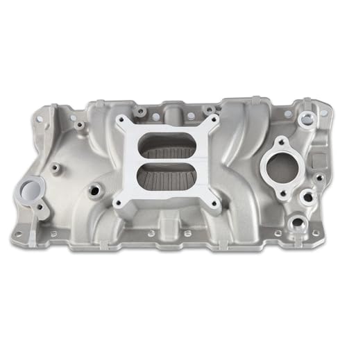 2701 Intake Manifold Aluminum Dual Plane SBC Compatible with Chevy Small Block 305 327 350 262-400 V8 Engine 1955-1986 5500 RPM Range Silver