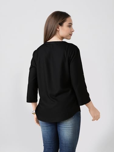 Image of FYLTR Women's Casual Roll -Up Sleeves Rayon V-Neck Top - Western Tops | Shirts for Women | Soft & Comfortable | Tops for Jeans