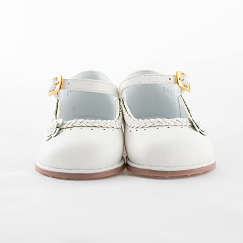White Leather Baby Girl Mary Jean Shoes - Flowers Design - Non Slip Sole, Easy Cleaning - Comfortable & Anatomic - Walking, Dress & Party Shoes for Baby Girls4