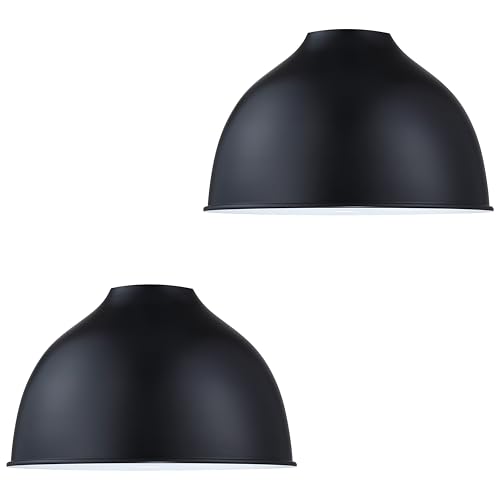 Image of Industrial 8.3 inch Metal Drum Replacement Shades,1.6 inch Fitter Opening for Threaded Medium Base Socket,H5.1*D8.3 Black Finish 2 Pack