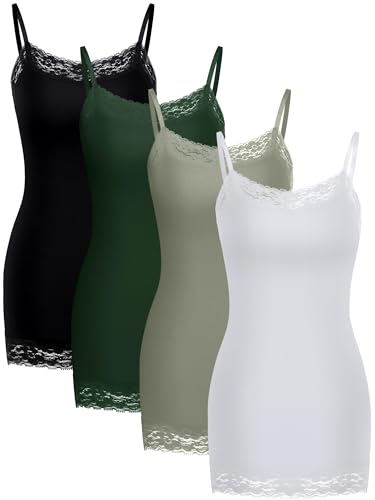 Image of Bencailor Women's Long Tank Tops, Lace Camisole Neck Cami Adjustable Spaghetti Strap Undershirts for Women