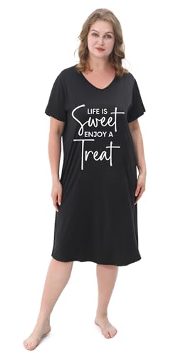 3 Pack Plus Size Nightgowns V Neck Nightshirts Short Sleeve Printed Sleepwear Soft Loungewear for Women2