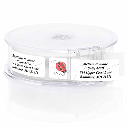 Lovely Ladybug Designer Rolled Address Labels with Elegant Plastic Dispenser