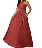 SAYNO A-Line Bridesmaid Dresses for Wedding with Empire Waist Halter Neck Evening Gowns for Women Terracotta UK28