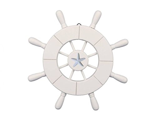 Hampton Nautical Wheel-9-101-starfish Decorative Ship Wheel with Starfish, 9", White