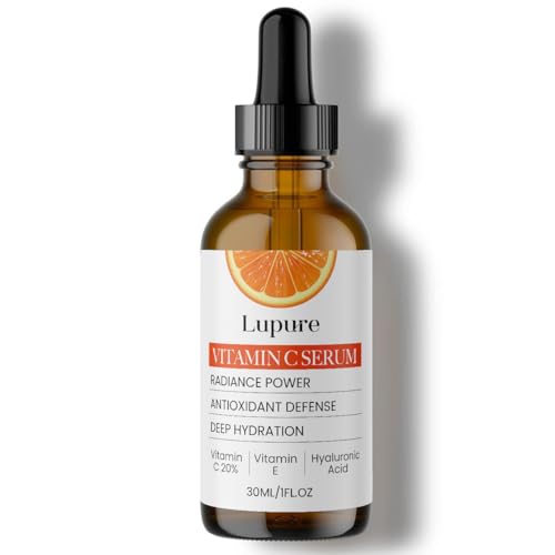 Lupure Professional Vitamin C Face Serum 20%, Anti Aging Facial Super Vit C Serum with Ascorbic Acid Hyaluronic Acid & Vitamin E for Dark Spots, Skin Care, Christmas Gift & Stocking | 1 Fl. Oz