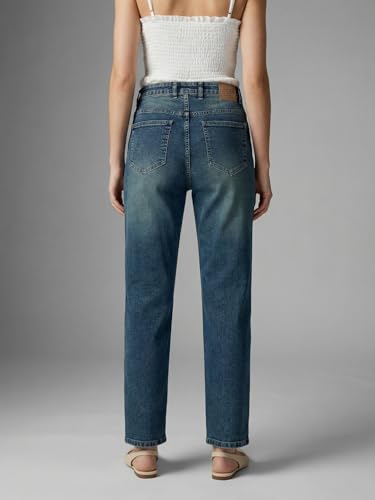Image of Urbano Fashion Women's High Rise Straight Fit Washed Jeans Non-Stretchable