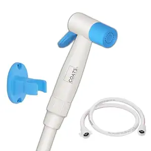 COATS Health Faucet for Bathroom | Jet Sprayer Gun for Toilet with Flexible Hose and Wall Bracket | Durable Plastic, Ivory & Blue Finish | Set of 1