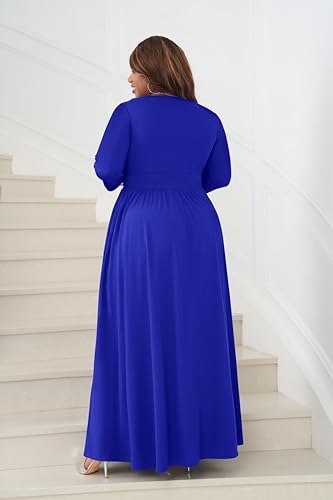 Image of Runwind Plus Size Maxi Dress 3 /4 Sleeve V-Neck Pleated Faux Buttons Pockets