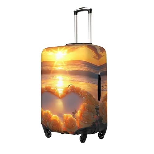 Yellow Rose Heart Elastic Travel Luggage Cover, Washable Spandex Suitcase Protector, Anti-Scratch Fits 18-32 Inch2
