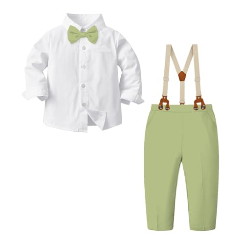 Image of SANGTREE Baby Suits for Boys Gentleman Wedding Outfits Long Sleeve Dress Shirt Suspender Pants Bowtie Boy Clothes Set, 1-6T