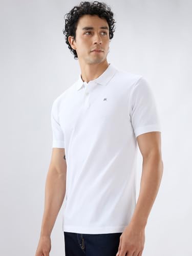 Image of Raymond Men Slim Fit Solid Pattern Pure Cotton Half Sleeve Polo Neck Casual T-Shirt