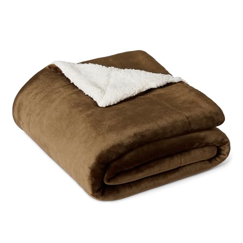 Amazon Basics Mikrofaser Wendedecke Kuscheldecke aus Sherpa, 127 x 152 cm, Braun