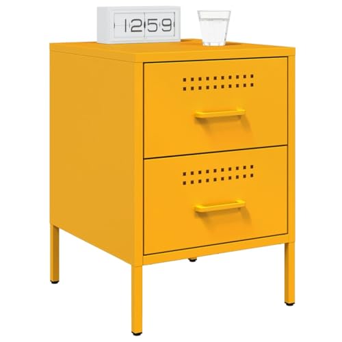 Table de chevet jaune moutarde en acier pour optimiser les petits espaces