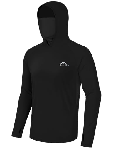 Image of FISHEAL Men's UPF 50+ Sun Protection Fishing Hoodie, Long Sleeve UV Shirts with Mask, Quick Dry Hooded for Outdoor Beach