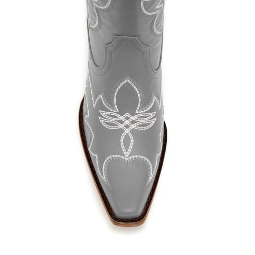 Image of Uillnoodu Women's Turquoise Cowgirl Boots - Wide Calf Mid Calf Western Boots Plus Size Embroidered Cowboy Style with Block Heel